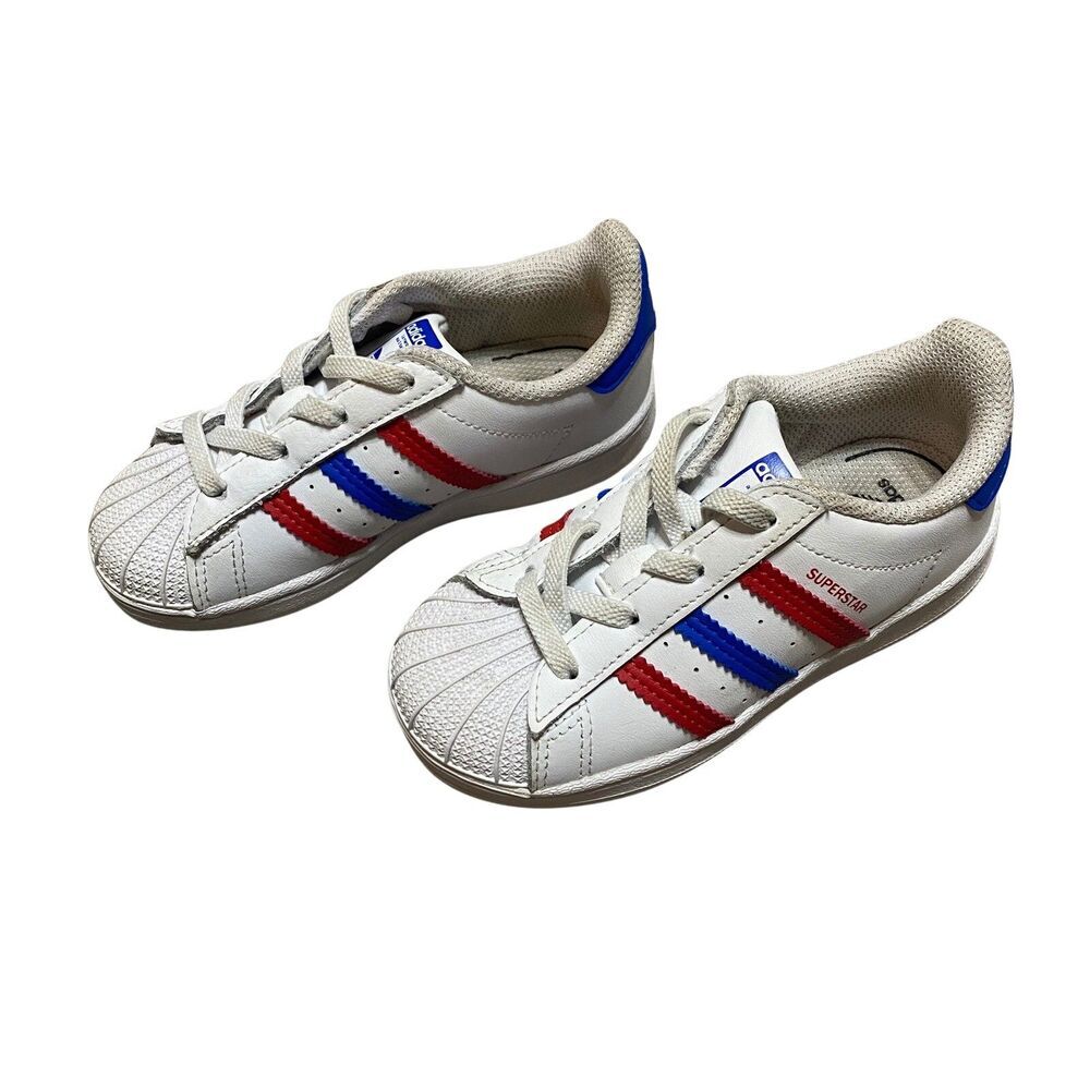 Adidas Originals Superstar White Blue Shoes Size Kids 8K Toddler - Picture 3 of 6